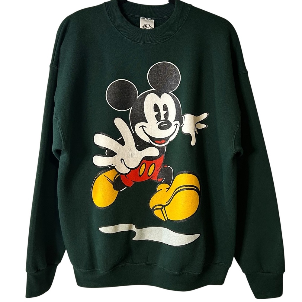 Vintage 90s Disney Mickey Mouse Sweatshirt Forest Green USA Made Donkenny XL